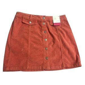 NWT Kohl’s SO Women’s Button Front Mini Skirt 13/31W Fade Rose Corduroy